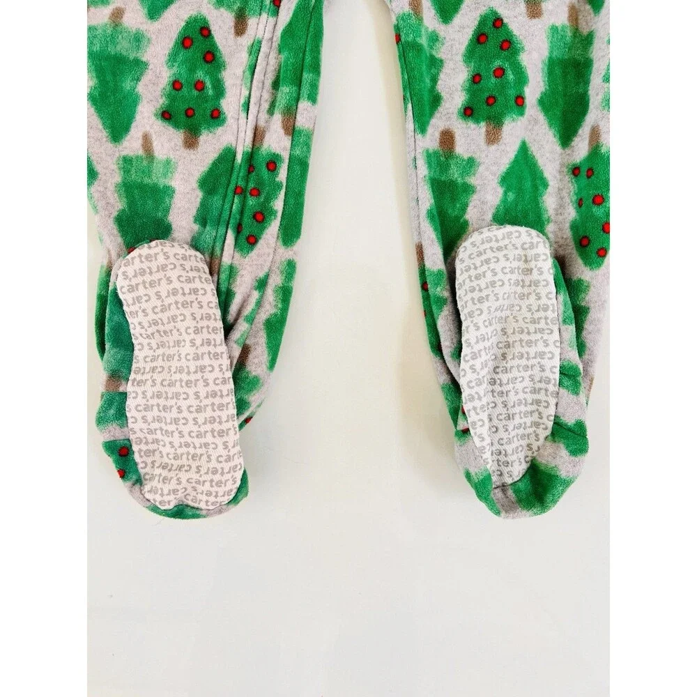 Fleece Footed Pajama Pjs One Piece Sleeper Christmas Tree Zip Footie Cozy 5T 5